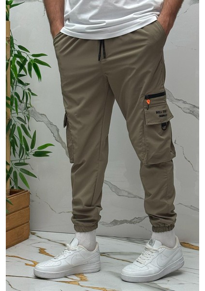 Erkek Fermuar Detaylı Paraşüt Kargo Pantolon (Dar Kesim)