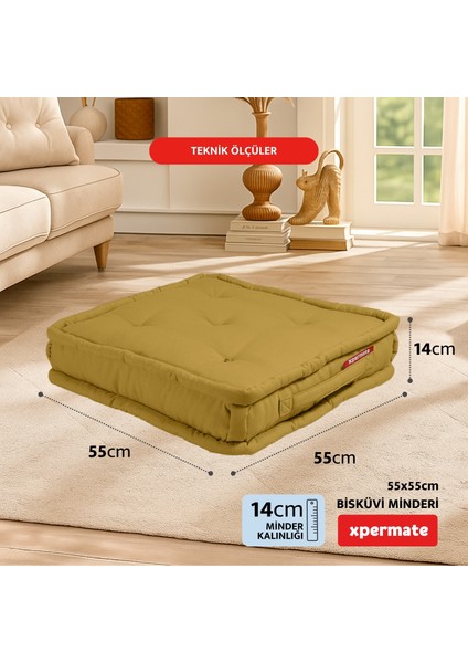 Bisküvi Minder Petek Önü Palet Üstü Minderi Fransız Minder Bank ve Bahçe Minderi 55X55X14 cm Hardal