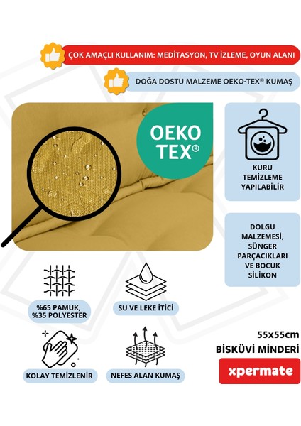 Bisküvi Minder Petek Önü Palet Üstü Minderi Fransız Minder Bank ve Bahçe Minderi 55X55X14 cm Hardal