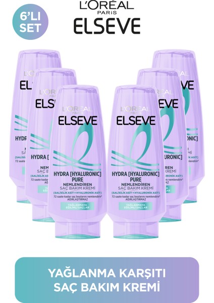 L'Oreal Paris 6'lü Elseve Hydra Pure [Hyaluronic] Ağırlaştırmadan Nemlendiren Saç Bakım Kremi 250ml