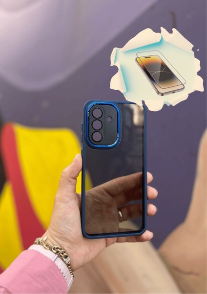 Samsung Galaxy A36 5g Uyumlu Kaliteli Sararmaz Mavi-Şeffaf Kılıf - Kırılmaz Cam Hediyeli