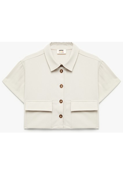 Viskon Karışımlı Kısa Kollu Düğmeli Crop Gömlek