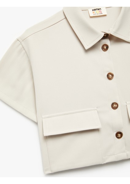 Viskon Karışımlı Kısa Kollu Düğmeli Crop Gömlek modelleri