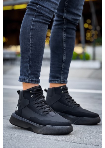 ET0318 Bağcıklı Erkek Yüksek Taban Siyah Taban Spor Bot