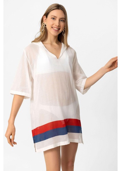 Beyaz Şile Bezi Kapüşonlu Pareo