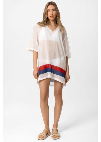 Beyaz Şile Bezi Kapüşonlu Pareo fırsatları