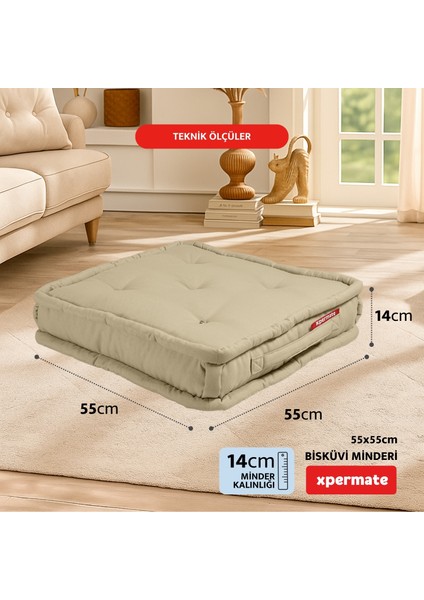 Bisküvi Minder Petek Önü Palet Üstü Minderi Fransız Minder Bank Ve Bahçe Minderi 55x55x14 Cm Bej