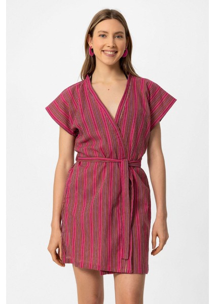 Bordo Şile Bezi Belden Bağlamalı Kimono