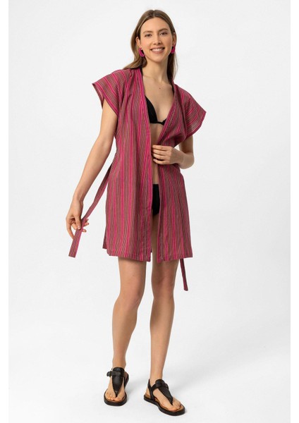 Bordo Şile Bezi Belden Bağlamalı Kimono fırsatları