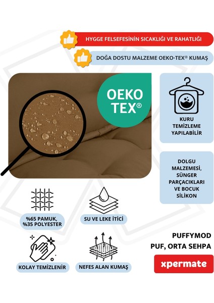 x permate Puffymod Dekoratif Kare Puf Orta Sehpa Ayak Uzatma Puf 40 x 40 cm Kahverengi modelleri