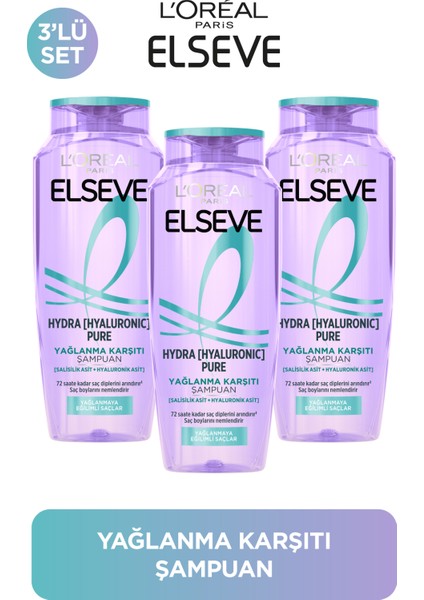 L'Oreal Paris 3'lü Elseve Hydra [Hyaluronic] Pure Arındırıcı Şampuan 300 ml
