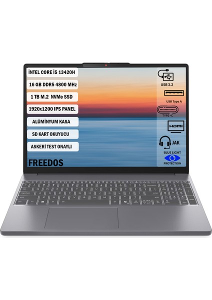 Lenovo Ideapad Slim3 Intelcore I5 13420H 16GB 1 TB SSD Freedos 15.3" Wuxga 83K1004ETR+161