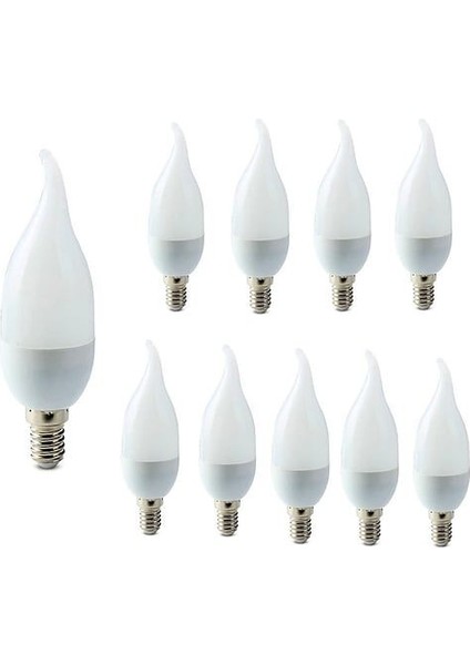 10 Adet Çok Kaliteli E14 Duy 5 Watt, 4200 Kelvin Beyaz Işık LED Ampul, Avize Şamdan Ampulü Mum Ampul