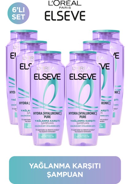 L'Oreal Paris 6'lı Elseve Hydra [Hyaluronic] Pure Arındırıcı Şampuan 300 ml