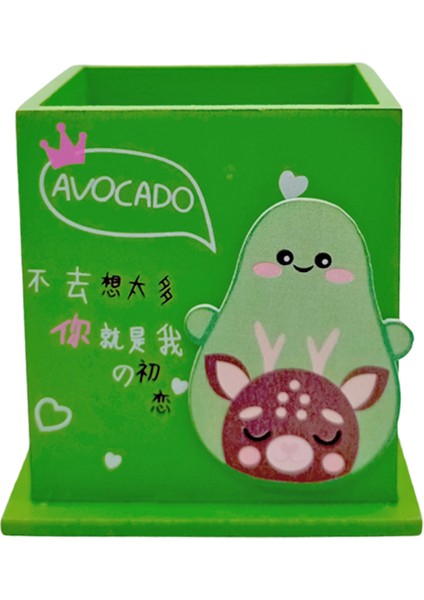 Ahşap Masaüstü Kalemlik Sevimli Avakado Geyik Desenli Yeşil - 1 Adet fiyatları