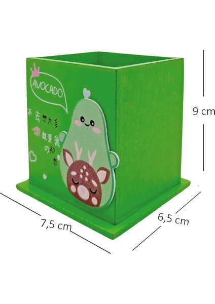 Ahşap Masaüstü Kalemlik Sevimli Avakado Geyik Desenli Yeşil - 1 Adet modelleri