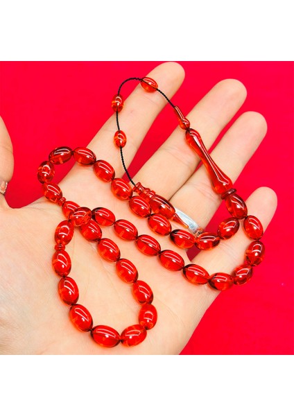 Şeffaf Turuncu Usta Işçilikli Sıkma Ateş Kehribar Tesbih fiyatları