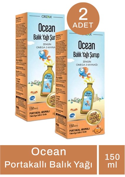 Omega 3 Portakallı Balık Yağı Şurubu 150 ml 2 Adet