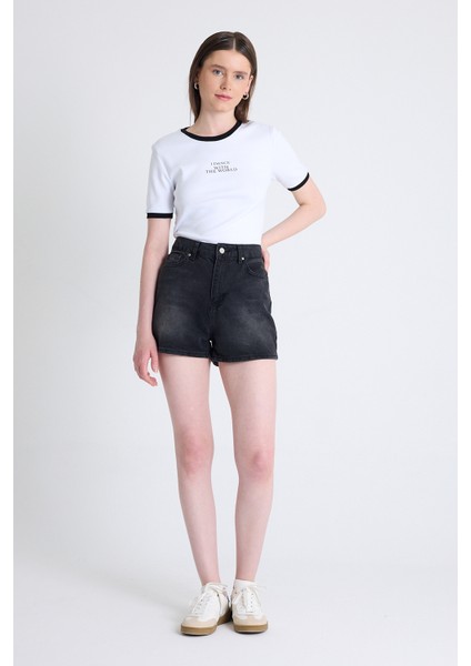Beyaz Yazı Baskılı Relaxed Fit Tişört 5793 modelleri