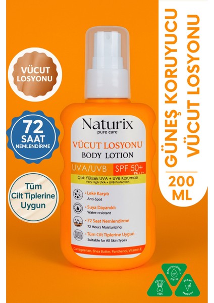 Vücut Losyonu Spf 50+ Pa+++ | Uva/uvb Güneş Koruması, 72 Saat Nem, Leke Karşıtı Etkili - 200ML