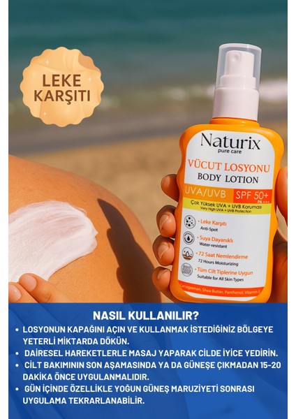 Vücut Losyonu Spf 50+ Pa+++ | Uva/uvb Güneş Koruması, 72 Saat Nem, Leke Karşıtı Etkili - 200ML fırsatları