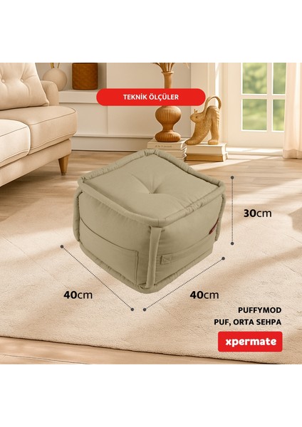 x permate Puffymod Dekoratif Kare Puf Orta Sehpa Ayak Uzatma Puf 40 x 40 cm Bej fiyatları