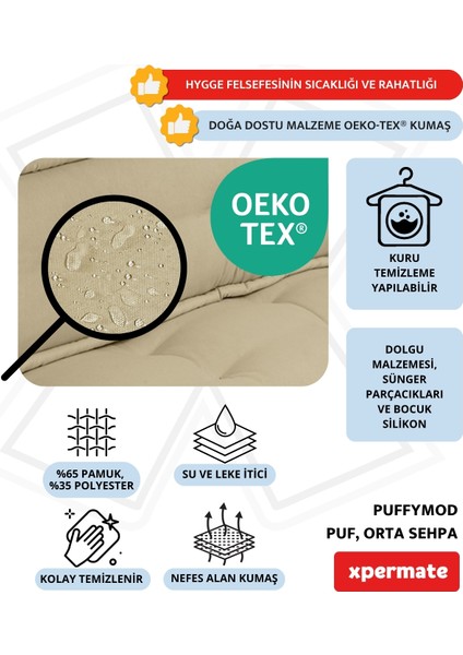 x permate Puffymod Dekoratif Kare Puf Orta Sehpa Ayak Uzatma Puf 40 x 40 cm Bej modelleri