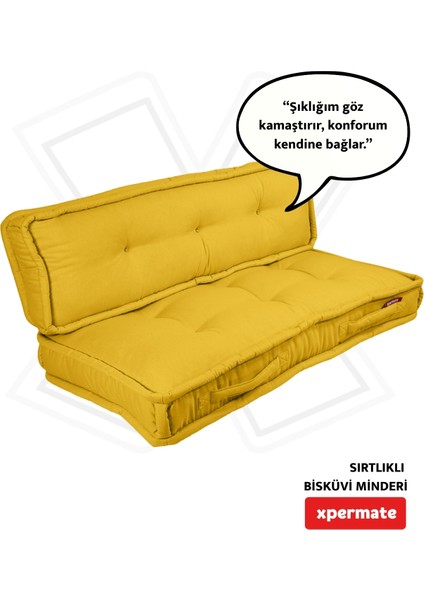 Bisküvi Minder Petek Önü Palet Üstü Minderi Fransız Minder Bank ve Bahçe Minderi 60X120X14 cm Sarı