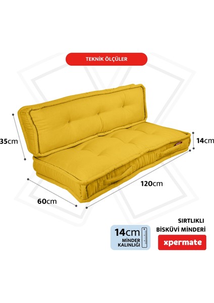 Bisküvi Minder Petek Önü Palet Üstü Minderi Fransız Minder Bank ve Bahçe Minderi 60X120X14 cm Sarı fiyatları