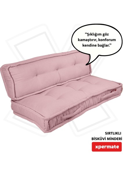 Bisküvi Minder Petek Önü Palet Üstü Minderi Fransız Minder Bank ve Bahçe Minderi 60X120X14 cm Pembe
