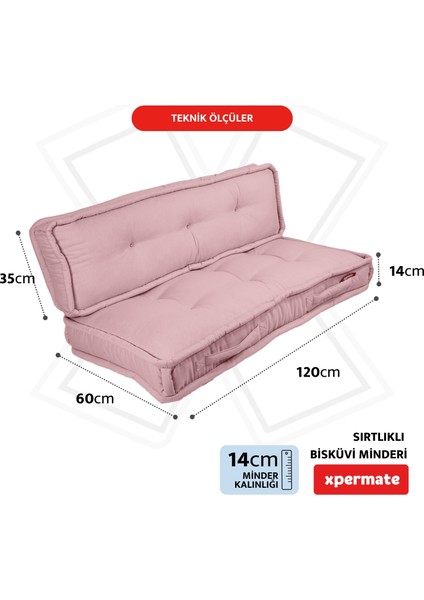 Bisküvi Minder Petek Önü Palet Üstü Minderi Fransız Minder Bank ve Bahçe Minderi 60X120X14 cm Pembe