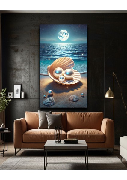 Deniz Kabuklu ve Inci Taneli Kanvas Tablo - Gece Denizinin Büyüsü fiyatları