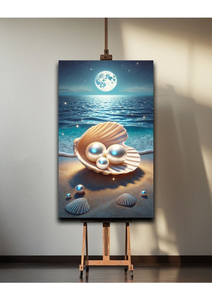 Deniz Kabuklu ve Inci Taneli Kanvas Tablo - Gece Denizinin Büyüsü modelleri