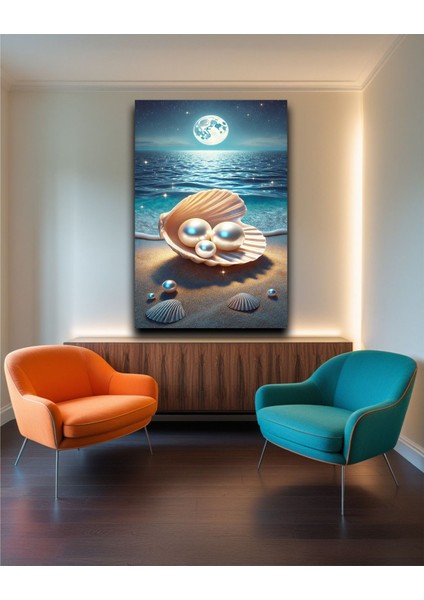 Deniz Kabuklu ve Inci Taneli Kanvas Tablo - Gece Denizinin Büyüsü indirimleri