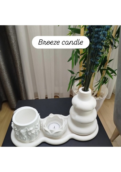 : Dekoratif Bohem Tarzı Melek Desenli Biblo &vazo ve Lotus Mumluk Seti.