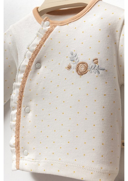 Çiçek Nakışlı Puantiye Desenli 5 Parça Yenidoğan Kız Hastane Çıkışı Bej fiyatları