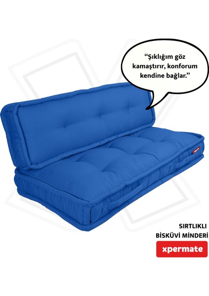 Bisküvi Minder Petek Önü Palet Üstü Minderi Fransız Minder Bank Ve Bahçe Minderi 60x120x14 Cm Mavi