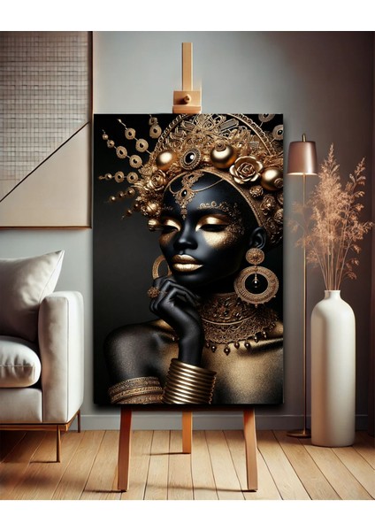 Altın Renkleri ile Detaylı Siyahi Kadın Kanvas Tablo fırsatları