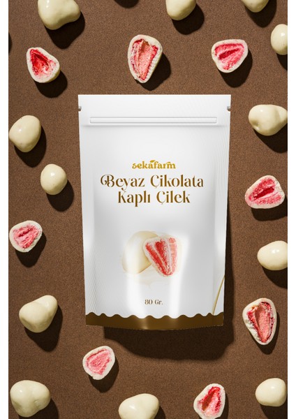 Beyaz Çikolata Kaplı Dondurularak Kurutulmuş Çilek – Doğal Freeze Dry Meyve Atıştırmalık 80G