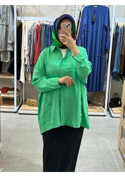 Oversize Düğmeli Gömlek Yeşil 3001