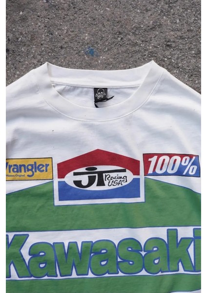Unisex Beyaz Uzun Kollu Kawasaki Racing Motorcu Tişörtü fırsatları