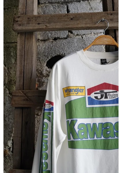 Unisex Beyaz Uzun Kollu Kawasaki Racing Motorcu Tişörtü indirimleri