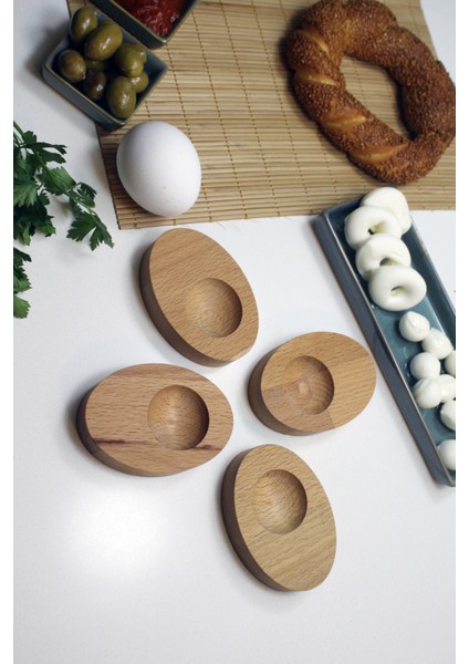 Ahşap Yumurtalık Sofra Sunumu Elips (4'lü Set)