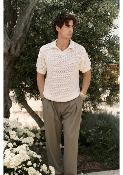 Peter Erkek Polo Yaka Ekru Triko T-Shirt fiyatları