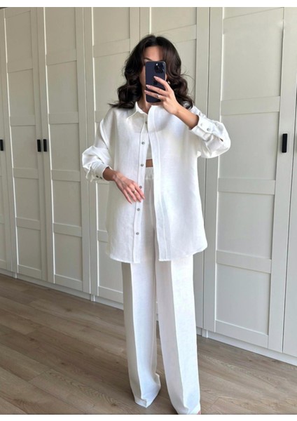 Arkası Düğmeli Ham Keten Takım