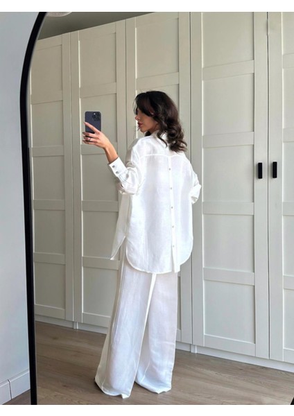 Arkası Düğmeli Ham Keten Takım modelleri