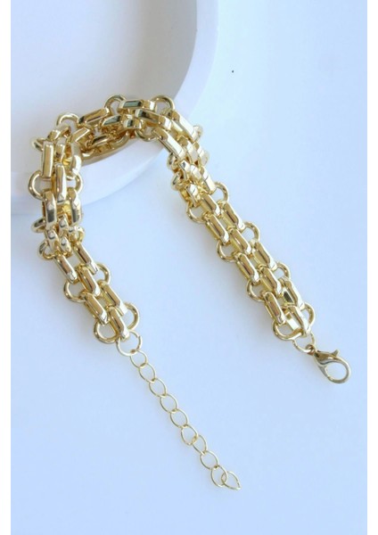 Premium Seri Çift Sıra Chainy Tasarım Kararmaz Renk Atmaz Kadın Çelik Bileklik