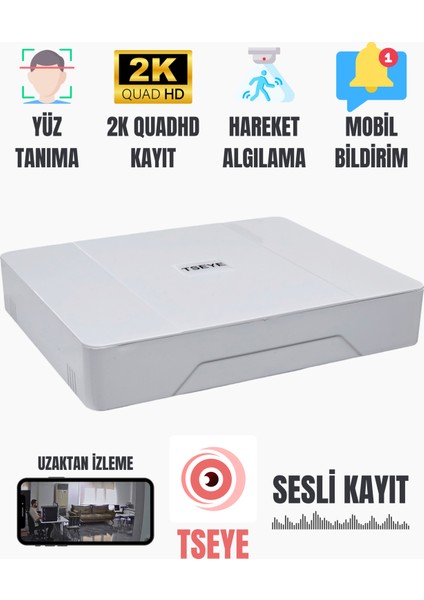 Exitcam 4'lü Ip Kamera Seti 5mp 2k+ Sesli + Gece Renkli + 320GB HDD + Cat6 + Poe Switch + Nvr