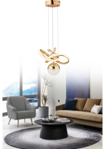 Istanbul Avize Begonvil Gold 3 Renkli Ledli Modern Lüx Kristal Taşlı LED Avize