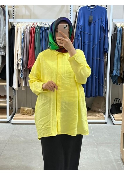 Oversize Düğmeli Gömlek Sarı 3001